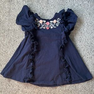 Tommy Bahama Girls Dark Blue Dress with Ruffles and Embroidered Floral Accents